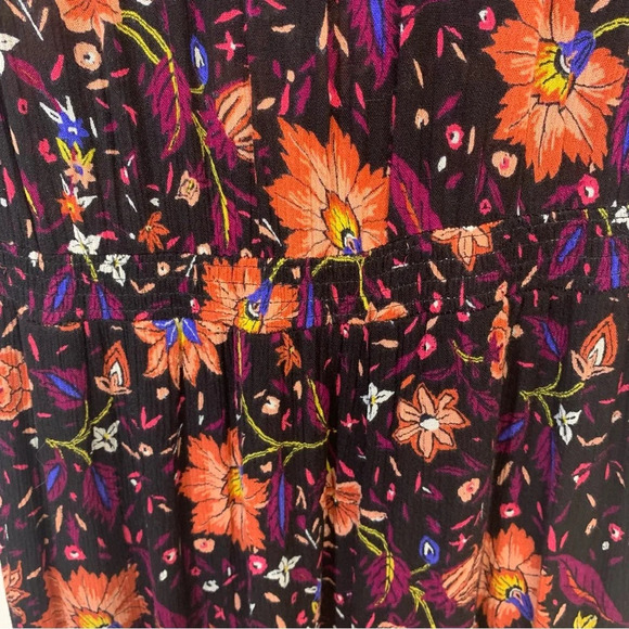 Old Navy Dark Floral Midi Dress Small  Gauzy Cinch Ruffle Fairy Grunge Work Boho - Picture 2 of 11